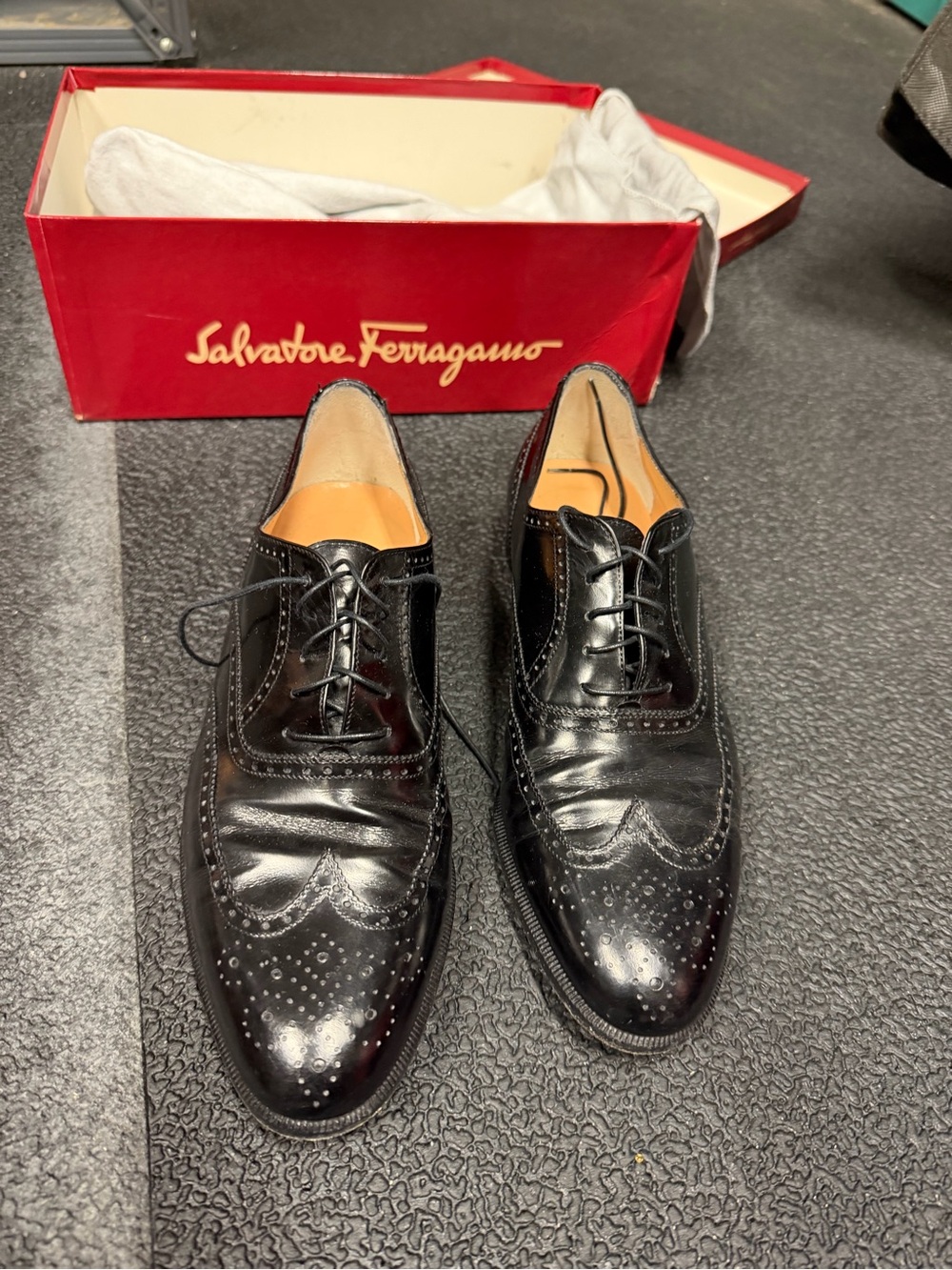 Salvatore Ferragamo Black Leather Brogue Oxfords